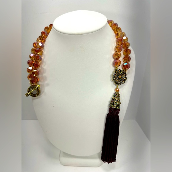 Heidi Daus 28” Toggle Necklace with 5” Fringe Tassel Drop - Candlelight Orange - Picture 3 of 12